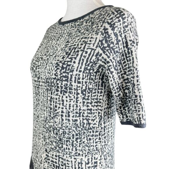 W by Worth New York 100% Wool Gray Print Short Sleeve Mini Knit Sweater Dress - Picture 5 of 12